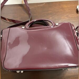Zara Elegant Burgundy Patent Leather Handbag